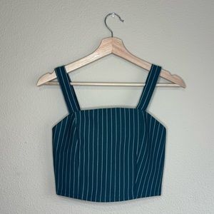 Iris size medium emerald green pinstripe zip up back cropped tank top